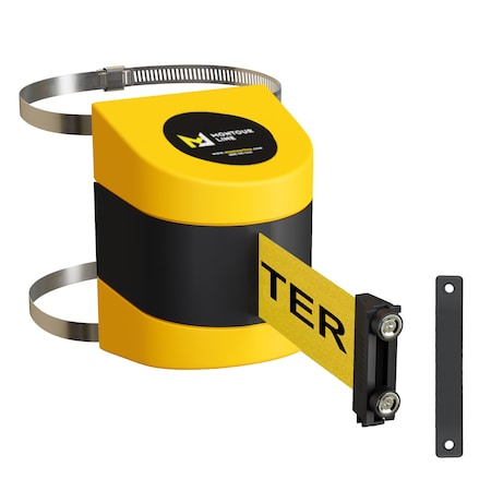 Retractable Belt Barrier Yellow Clamped Wall Mnt, 7.5ft Cau...Belt (M)